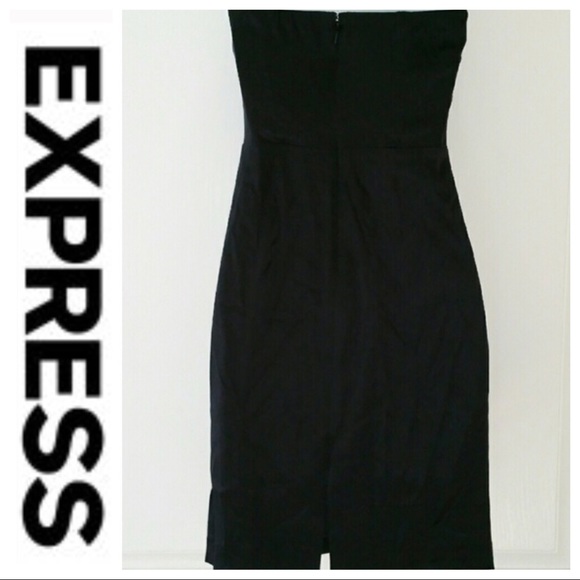 💕SALE💕Express Black Silk Ruffle Strapless Dress - Picture 3 of 7
